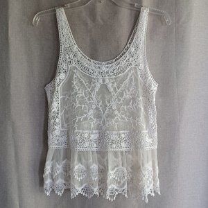 Express sheer white lace embroidered mesh lace tank top with peplum